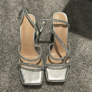 Silver Strappy Bedazzle Heel Wedge (Size 8)